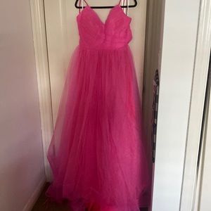 HOT PINK prom dress. Long length with a corset back. Slit on left leg.